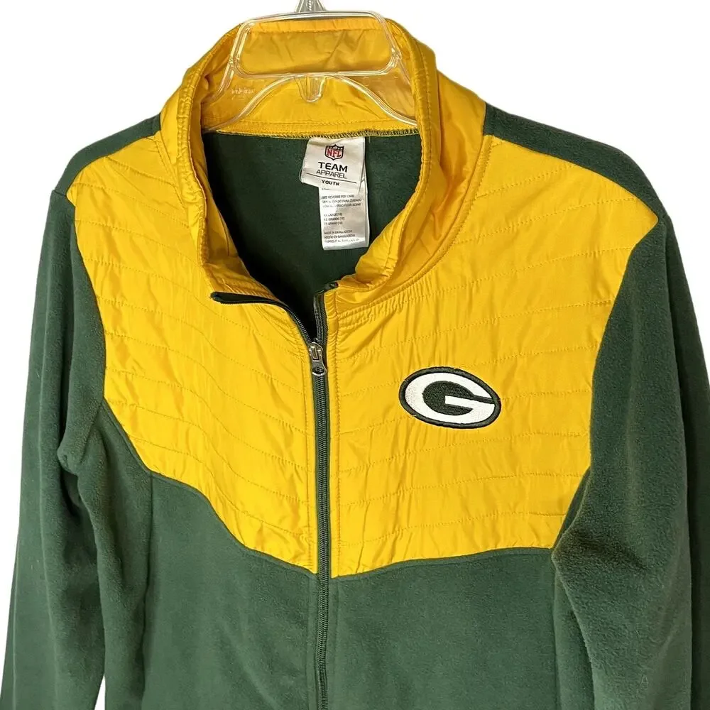NFL Team Apparel Kids Green Bay Packers Full Zip Fleece Jacket Size Youth XXL
